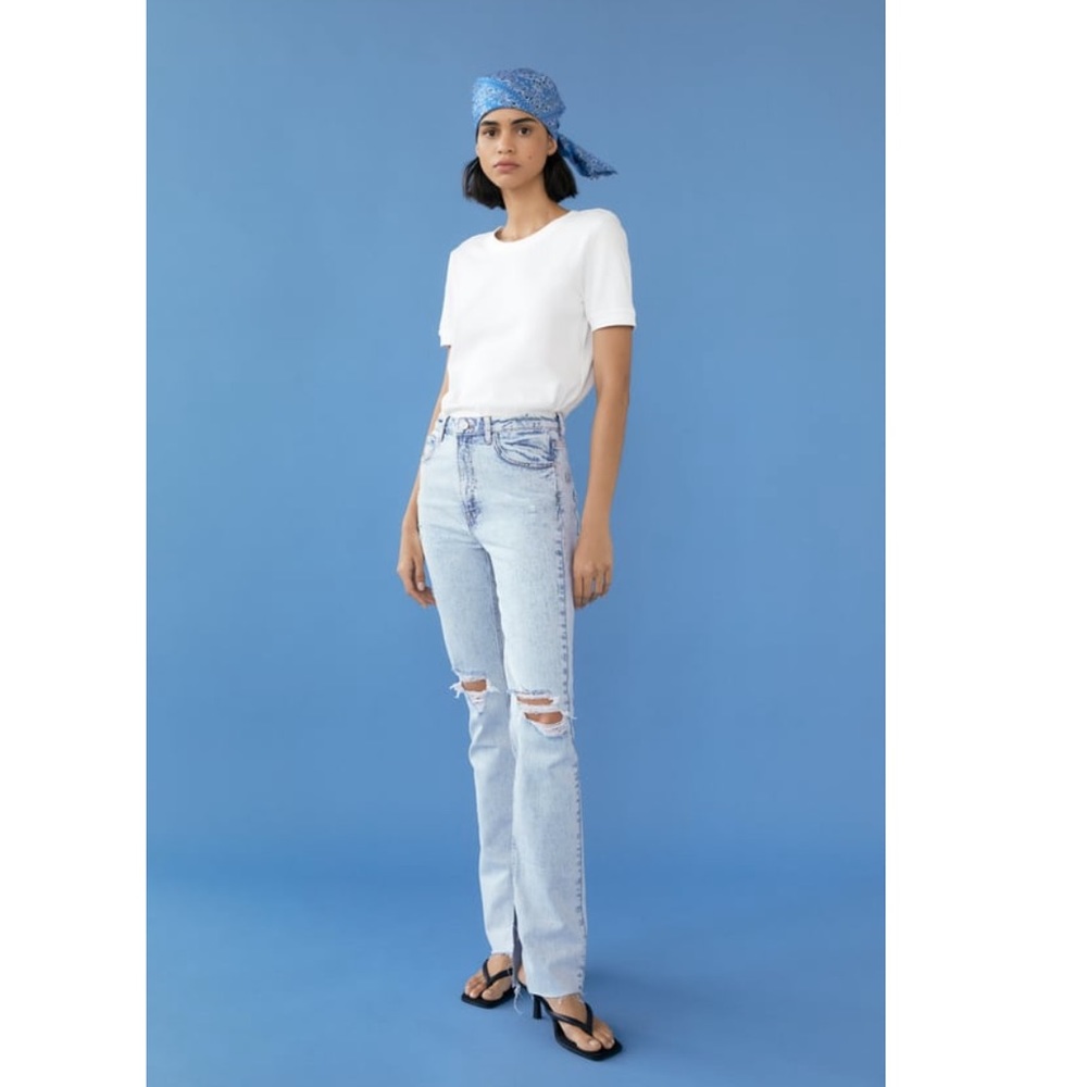 Zara flared ripped slim fit jeans
